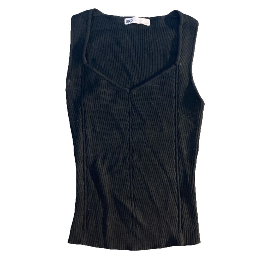 Y2K SO Black Small Lined Ribbed Sleeveless Top Knit Shirt Tank Top